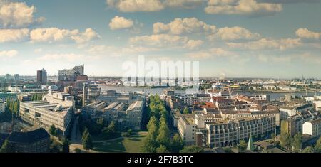 Panorama of Hamburg incl. Elbphilharmony in the morning Stock Photo