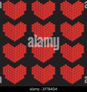 Stylized hearts made of circles on black background Stock Vector