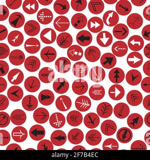 Black and white arrows on red circles seamless background Stock Vector