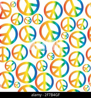 Peace symbol with circular rainbow gradient seamless background Stock Vector