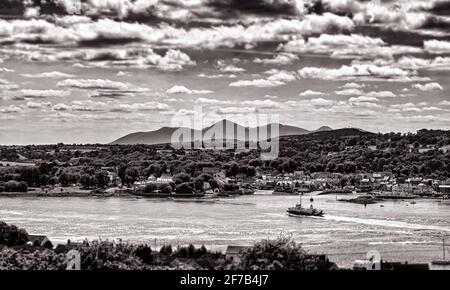 The evening ferry crossing between Portaferry and Strangford on Strangford Lough, County Down, Northern Ireland Stock Photo