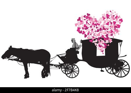 Love carriage with pink hearts on white background Stock Vector