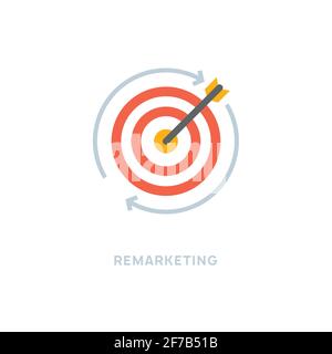 Remarketing website funnel icon. Retargeting bullseye arrow dart business goal concept Stock Vector
