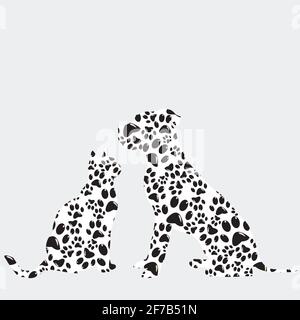 Silhouettes of cat and dog in paws pattern Stock Vector