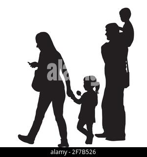 Modern family silhouette with two children Stock Vector