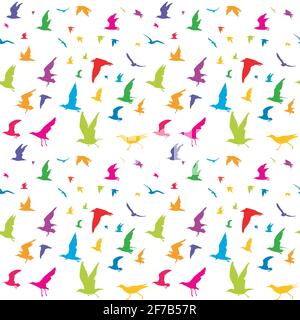 Colorful birds silhouettes seamless pattern Stock Vector