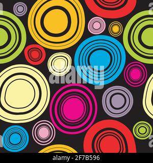 Colorful circles seamless pattern on black background Stock Vector