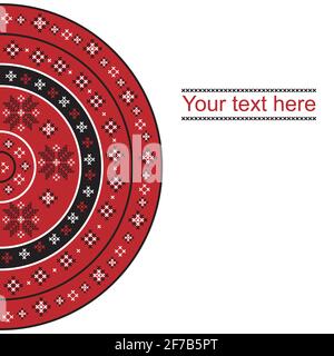 Card with round embroidered design and place for text Stock Vector