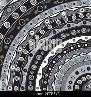 Black and white round background with ethnic motifs Stock Vector