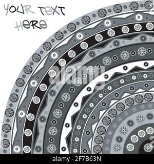 Black and white round ethnic background with place for text Stock Vector