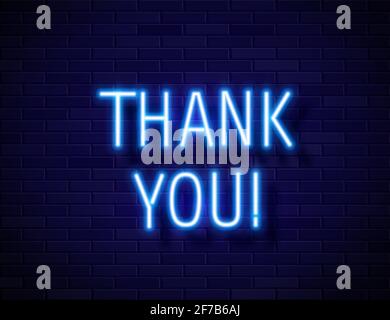 Thank You Realistic Neon Text Sign isolated on brick wall background Stock Vector