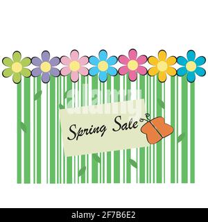 Spring sale background with bar code, flowers and butterfly Stock Vector