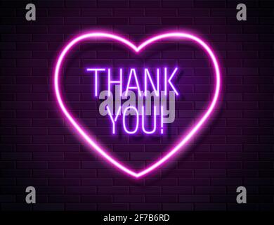 Thank You Realistic Neon Text Sign isolated on brick wall background Stock Vector