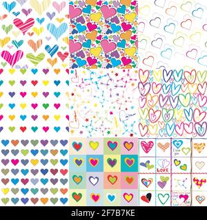 Set of nine colorful patterns for Valentines day Stock Vector