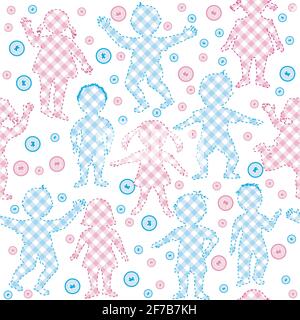 Patchwork with kids and buttons Stock Vector