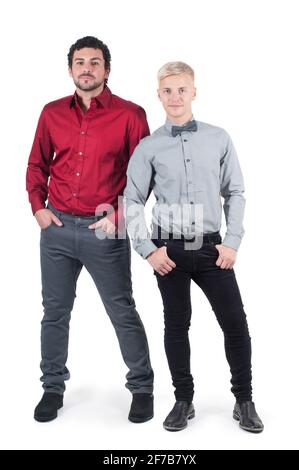Two young men in shirts isolated on white Stock Photo