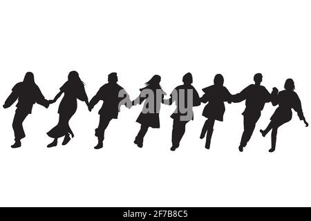Silhouettes of dancers performing a folklore dance Stock Vector