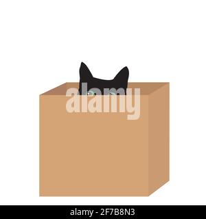 Black cat hiding in a box Stock Vector