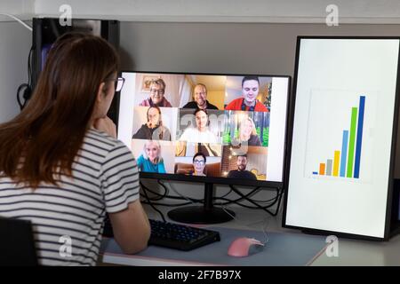 Man on video conference at home Stock Photo