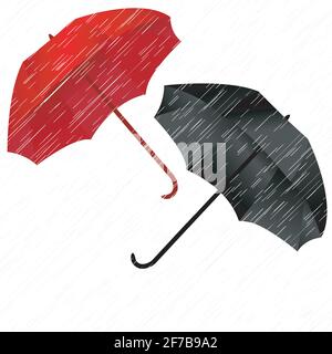 Rainy autumn background with red and black umbrellas Stock Vector