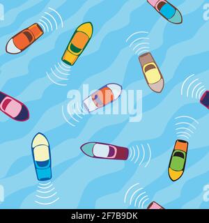 Aerial view of boats, seamless pattern Stock Vector