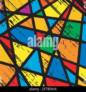 Grunge stained glass window, colorful mosaic Stock Vector