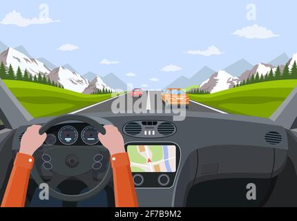 Vehicle salon, inside car driver Stock Vector