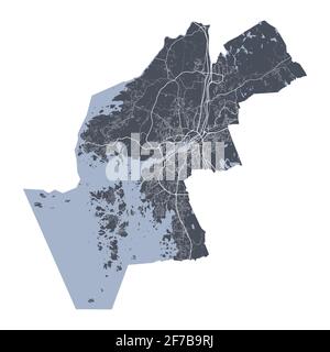 Gothenburg map. Detailed vector map of Gothenburg city administrative area. Cityscape poster metropolitan aria view. Dark land with white streets, roa Stock Vector