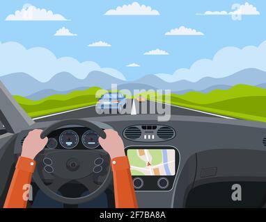 Vehicle salon, inside car driver Stock Vector