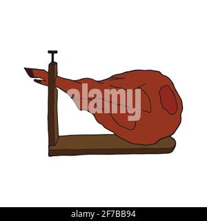 Vector hand-drawn jamon. Spanish cuisine dish. Design sketch element for menu cafe, bistro, restaurant, label and packaging. Colorful illustration Stock Vector