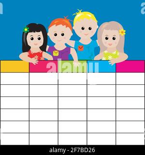 School timetable with kids Stock Vector