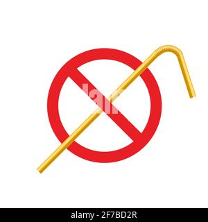Stop plastic straw tube ban symbol. Ocean pollution plastic drink straw forbidden. Eco bamboo, steel recycle Stock Vector