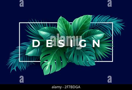 Vector illustration of palm tree leaves over light blue summer ...