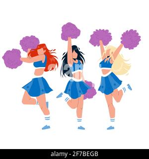 Cheerleaders Girls Dancing With Pompoms Vector Stock Vector