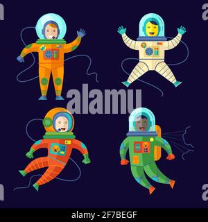 Astronauts characters set in flat style. Vector illustration. Stock Vector