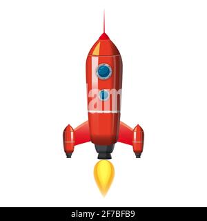 Rocket space ship, isolated vector illustration. Simple retro spaceship icon. Cartoon style, on white background, poster, baner Stock Vector