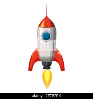 Rocket space ship, isolated vector illustration. Simple retro spaceship icon. Cartoon style, on white background, poster, baner Stock Vector