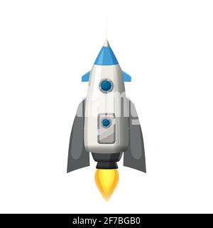 Rocket space ship, isolated vector illustration. Simple retro spaceship icon. Cartoon style, on white background, poster, baner Stock Vector