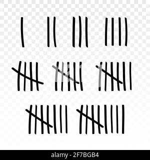 Tally marks prison jail vector wall count. Slash hash brush line number tally mark prison wall Stock Vector
