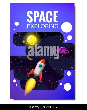 Space rocket space travel, exploration of the universe, other planets, flying rockets, stars of distant galaxies, template of flyear, magazines Stock Vector