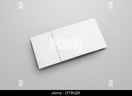 Mockup of paper horizontal bifold isolated on gray background. Template 2 folding brochures, one on top of the other, with realistic shadows. White bo Stock Photo
