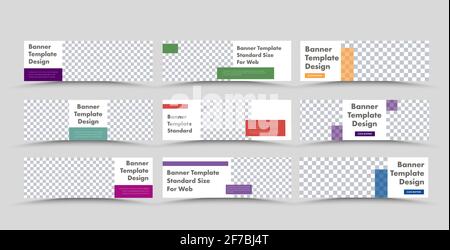 Set of vector white horizontal web banners with place for photo and rectangular color design elements. Templates for business and advertising. Stock Vector