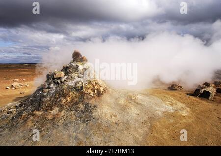 Steaming geothermal vent or fumarole at Hverarond near Myvatn, north Iceland, Iceland Stock Photo