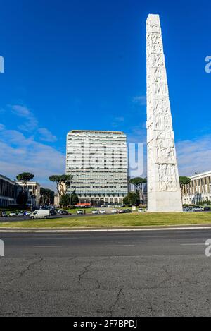 Piazza Guglielmo Marconi square and the obelisk dedicated to Marconi, EUR, Rome, Lazio, Italy, Europe Stock Photo