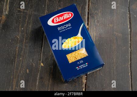 BARILLA products. Italian pasta Risoni. Barilla group produces several  kinds of pasta and it is the world's leading pasta maker Stock Photo - Alamy
