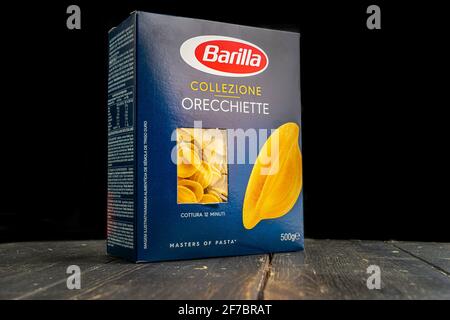 BARILLA products. Italian pasta Orecchiette. Barilla group produces several kinds of pasta and it is the world's leading pasta maker. Stock Photo