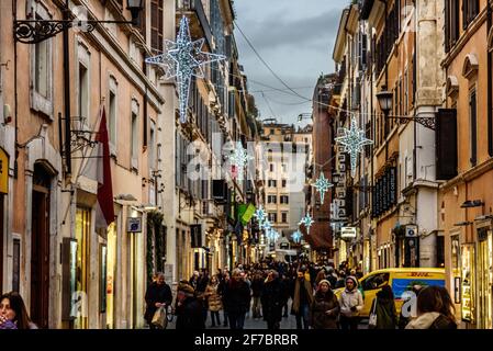 Christmas lights in Via Frattina street, Rome, Lazio, Italy, Europe Stock Photo