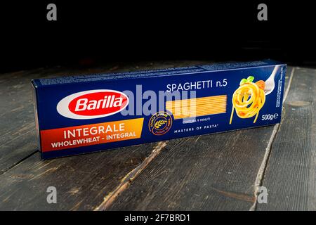 BARILLA products. Italian Italian spaghetti number 5. Barilla group produces several kinds of pasta and it is the world's leading pasta maker. Stock Photo