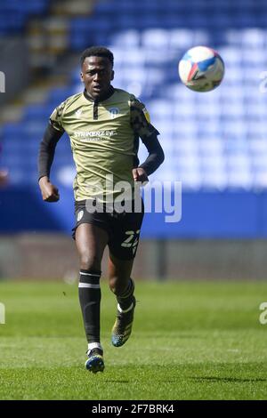 Brendan Sarpong-Wiredu of Colchester United - Bolton Wanderers v Colchester United, Sky Bet League Two, University of Bolton Stadium, Bolton, UK - 2nd April 2021  Editorial Use Only - DataCo restrictions apply Stock Photo