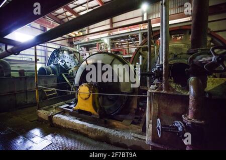 Stepnogorsk, Kazakhstan - April 04, 2012: Mining and processing plant. Ball mills in factory workshop. Stock Photo